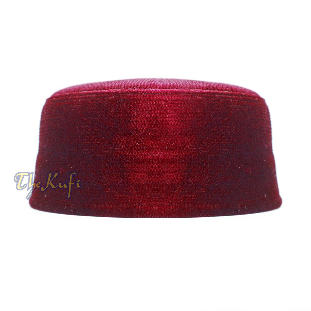 Premium Maroon Velvet Turkish Chechen Style Rigid Islamic Kufi Hat