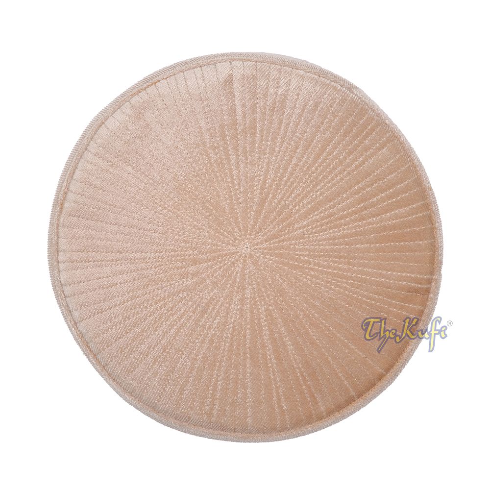 Premium Tan Velvet Turkish Chechen Style Muslim Kufi Hat