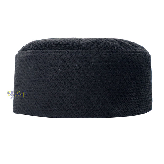 Black Smooth Velvet Semi-Stiff Kufi Hat Turkish Takke Prayer Cap
