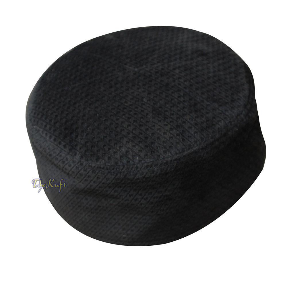 Black Smooth Velvet Semi-Rigid Kufi Hat Turkish Takke Prayer Cap