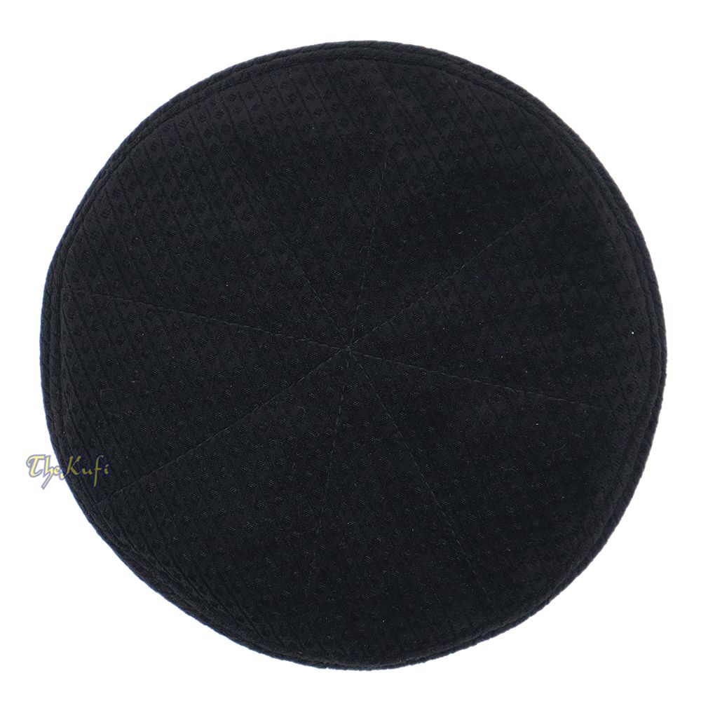 Black Smooth Velvet Semi-Stiff Kufi Hat Turkish Takke Prayer Cap