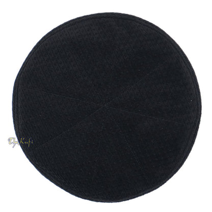 Black Smooth Velvet Semi-Stiff Kufi Hat Turkish Takke Prayer Cap
