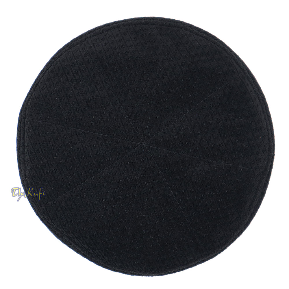 Black Smooth Velvet Semi-Stiff Kufi Hat Turkish Takke Prayer Cap