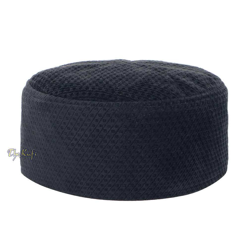 Black Smooth Velvet Semi-Stiff Kufi Hat Turkish Takke Prayer Cap