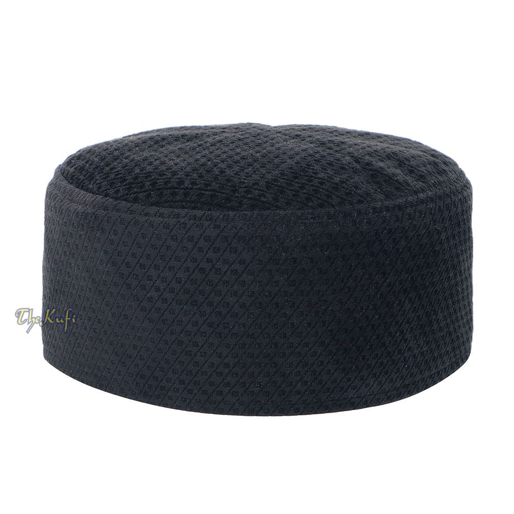 Black Smooth Velvet Semi-Stiff Kufi Hat Turkish Takke Prayer Cap