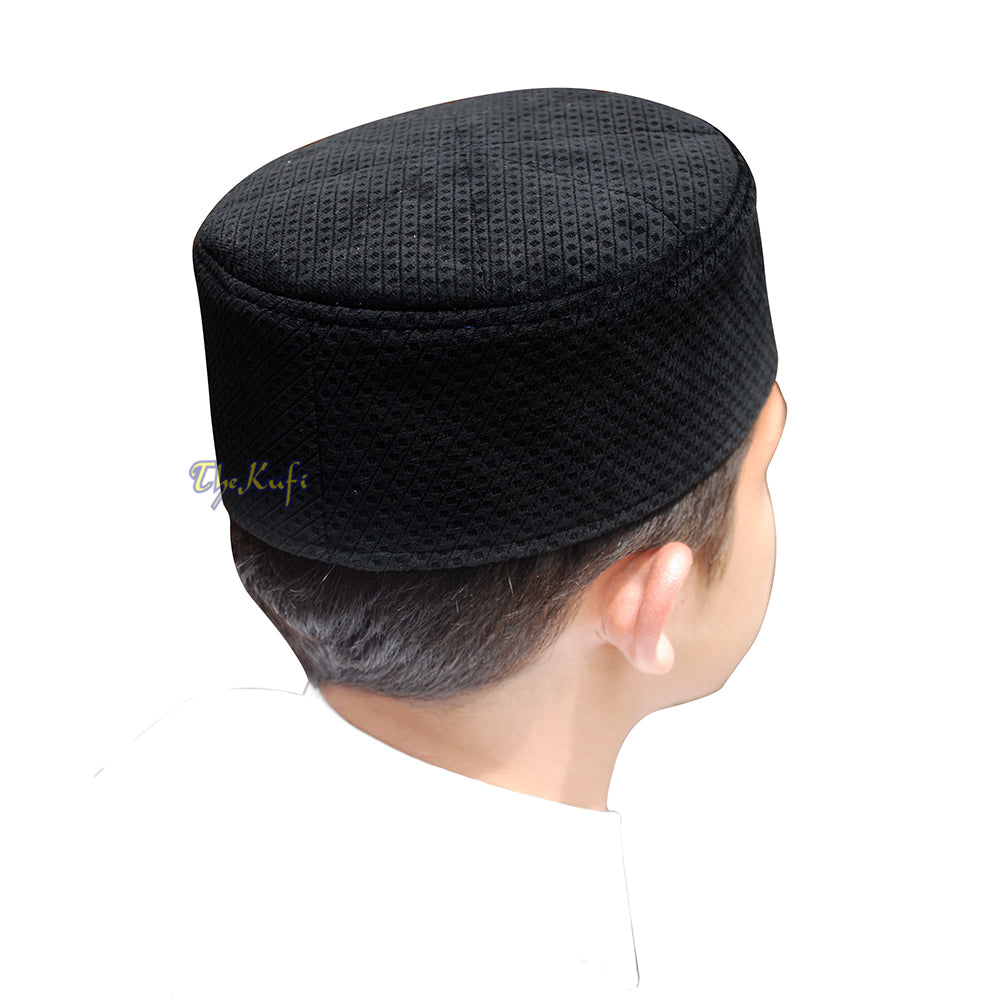 Black Smooth Velvet Semi-Stiff Kufi Hat Turkish Takke Prayer Cap
