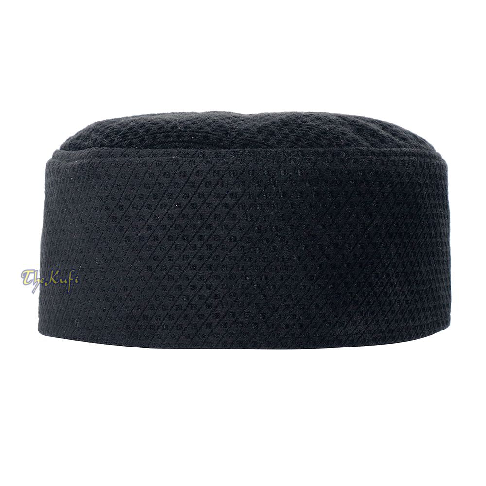 Black Smooth Velvet Semi-Stiff Kufi Hat Turkish Takke Prayer Cap