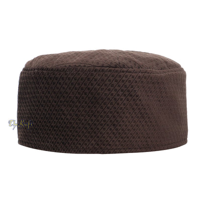 Dark Brown Smooth Velvet Semi-Rigid Kufi Hat Turkish Takke Prayer Cap