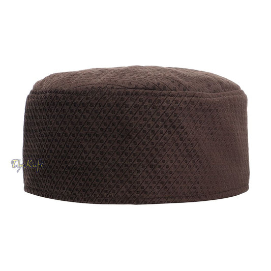 Dark Brown Smooth Velvet Semi-Stiff Kufi Hat Turkish Takke Prayer Cap