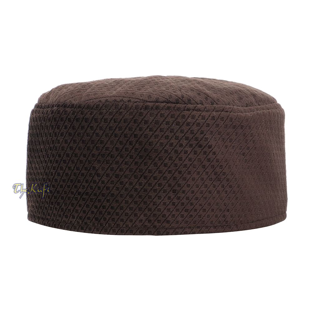 Dark Brown Smooth Velvet Semi-Stiff Kufi Hat Turkish Takke Prayer Cap