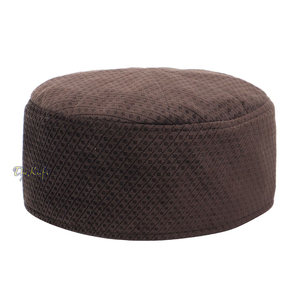 Dark Brown Smooth Velvet Semi-Stiff Kufi Hat Turkish Takke Prayer Cap