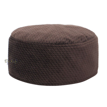 Dark Brown Smooth Velvet Semi-Stiff Kufi Hat Turkish Takke Prayer Cap