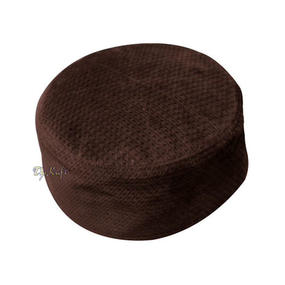 Dark Brown Smooth Velvet Semi-Stiff Kufi Hat Turkish Takke Prayer Cap