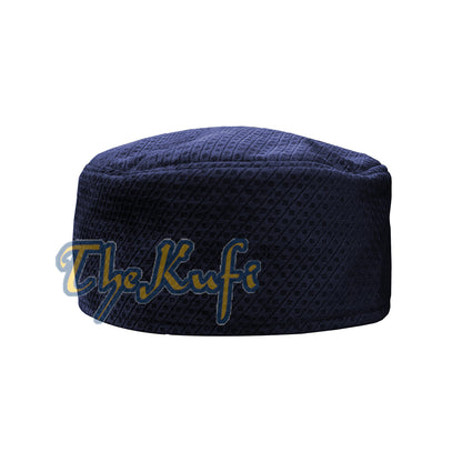 Dark Blue Smooth Velvet Semi-Rigid Kufi Hat Turkish Takke Prayer Cap