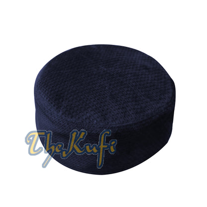 Dark Blue Smooth Velvet Semi-Rigid Kufi Hat Turkish Takke Prayer Cap