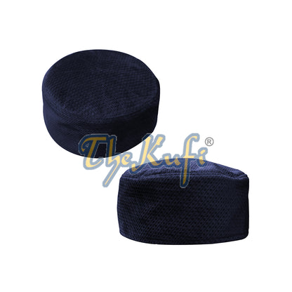 Dark Blue Smooth Velvet Semi-Rigid Kufi Hat Turkish Takke Prayer Cap