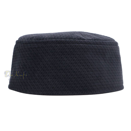 Dark Navy Blue Smooth Velvet Semi-Stiff Kufi Hat Turkish Takke Prayer Cap
