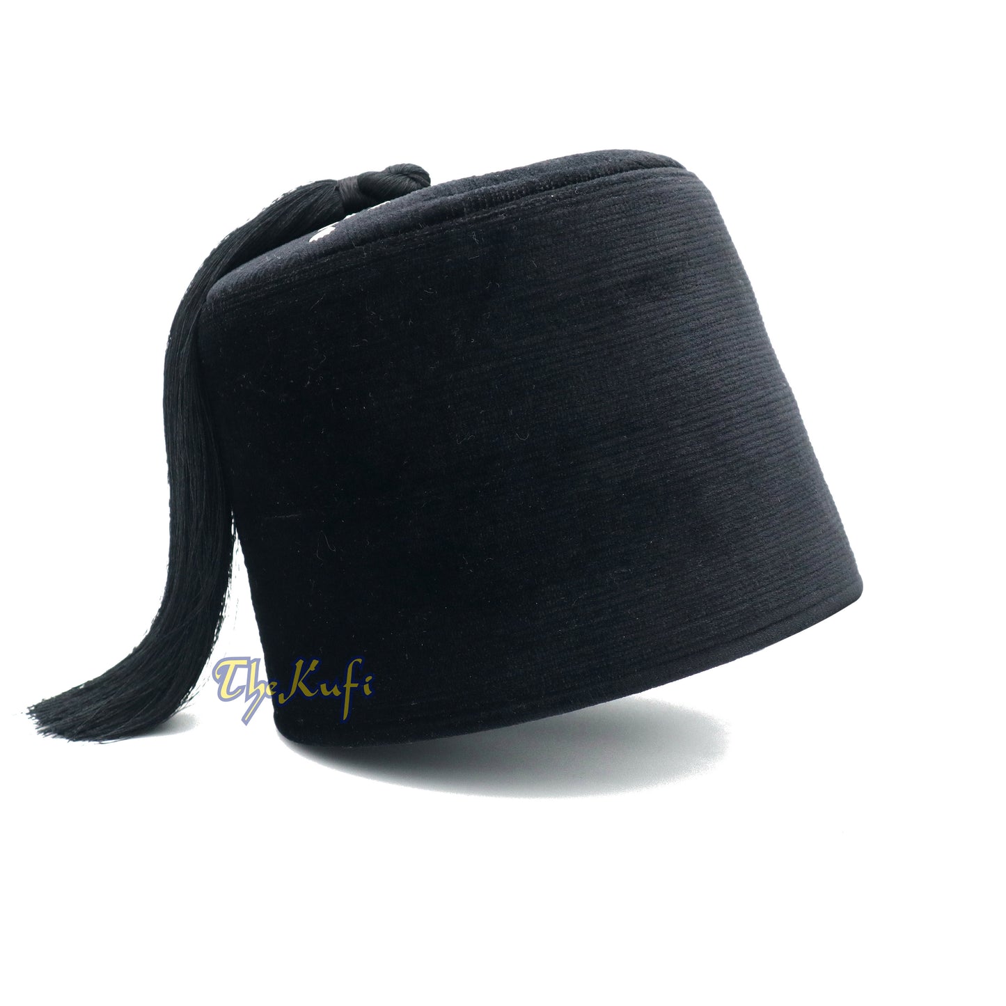 Topi Fez Beludru Hitam Tinggi - Topi Gaya Maroko Moorish Premium dengan Rumbai Hitam