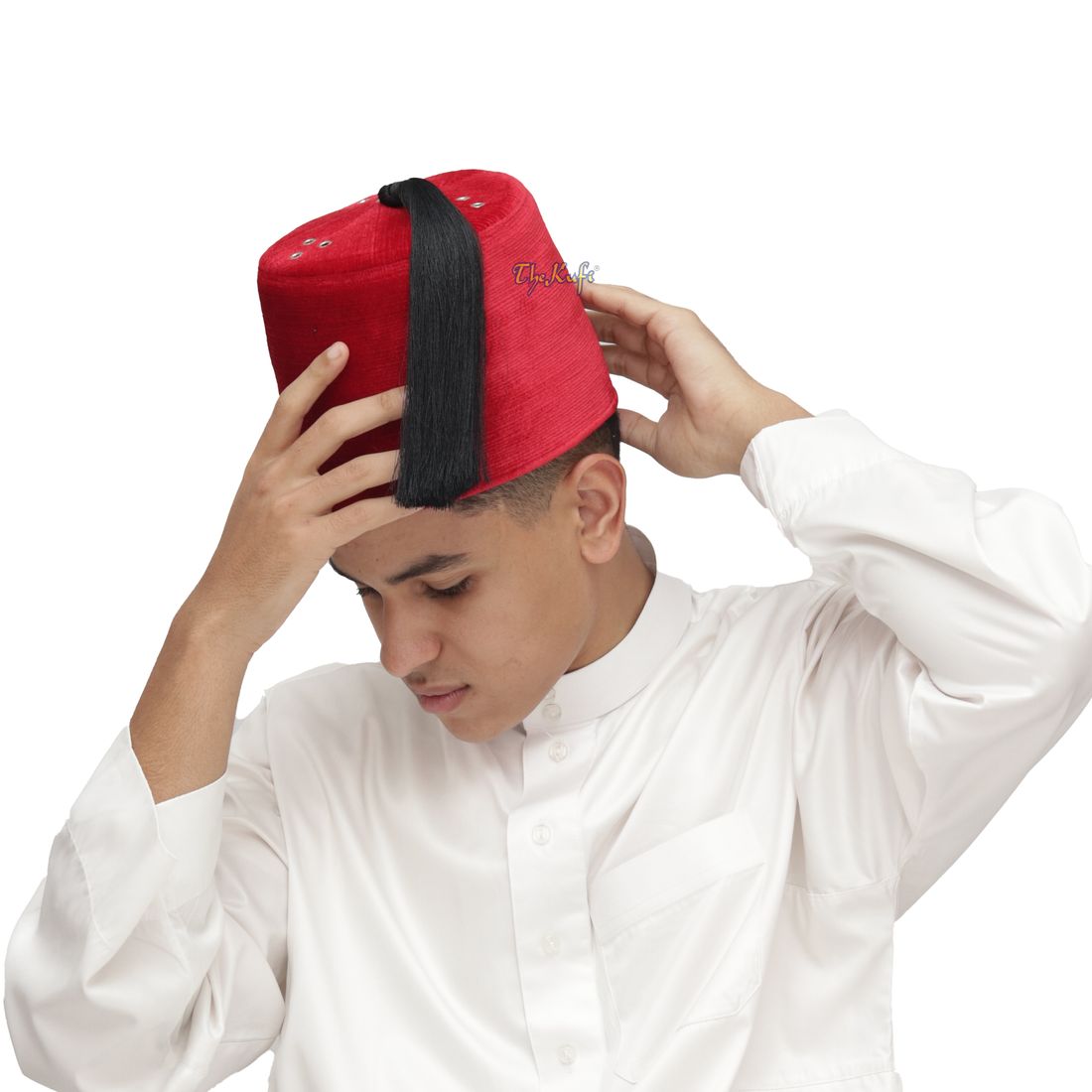 Tall Red Velvet Fez – Premium Moorish Moroccan Style Hat with Black Tassel