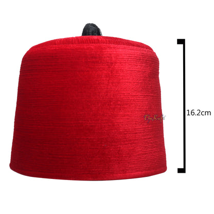 Tall Red Velvet Fez - Premium Moorish Moroccan Style Hat with Black Tassel