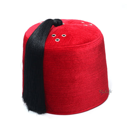 Tall Red Velvet Fez - Premium Moorish Moroccan Style Hat with Black Tassel