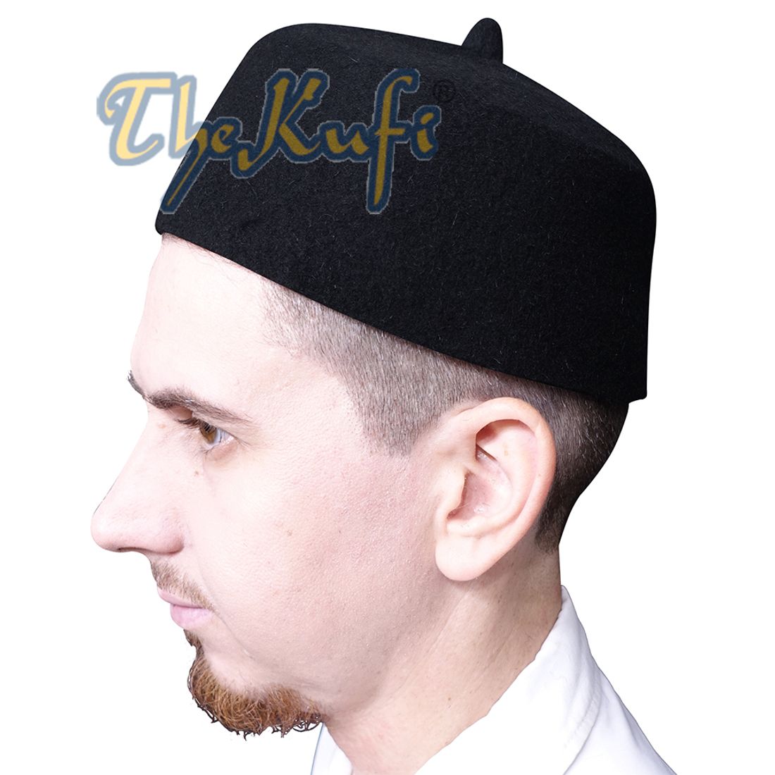 Topi Fez Wol Felt Hitam dengan Topi Doa Tip Kufi