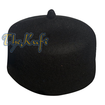 Topi Fez Bulu Felt Hitam dengan Tudung Solat Kufi Petua