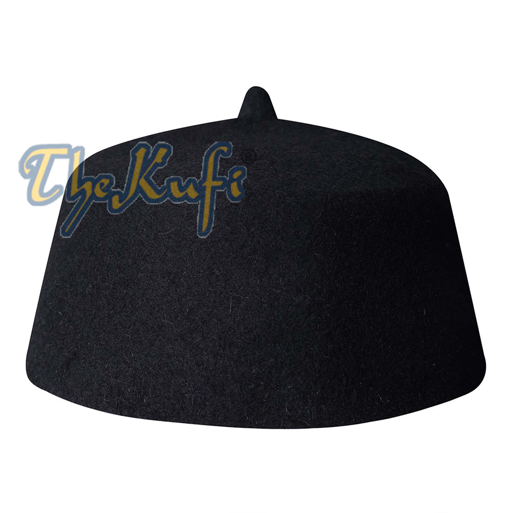 Topi Fez Bulu Felt Hitam dengan Tudung Solat Kufi Petua