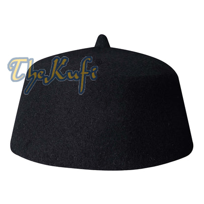 Topi Fez Bulu Felt Hitam dengan Tudung Solat Kufi Petua