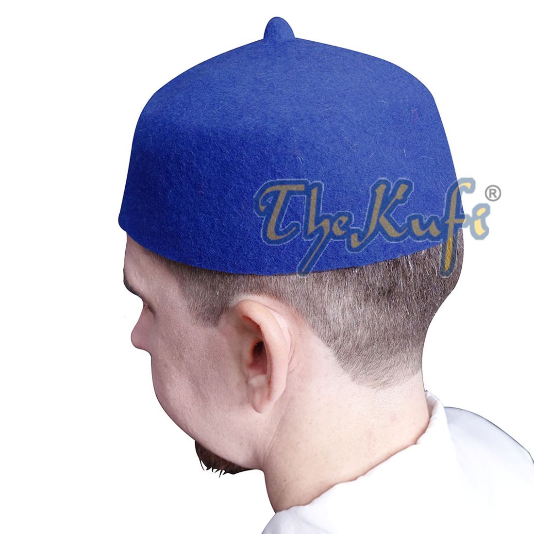 Blue Felt Wool Fez Hat with Tip Kufi Prayer Cap