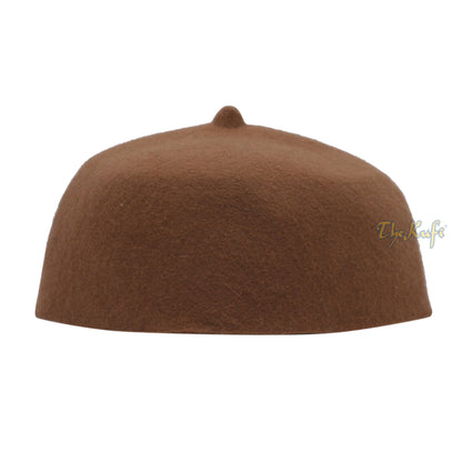 Camel Brown Felt Wool Fez Hat With Tip Kufi Prayer Cap