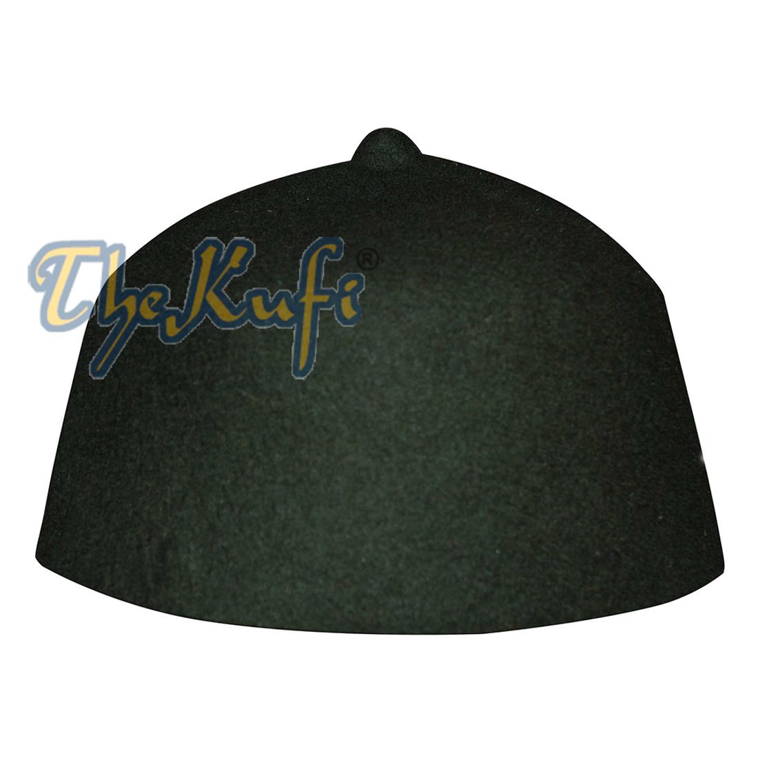 Dark Army Green Felt Wool Fez Hat with Tip