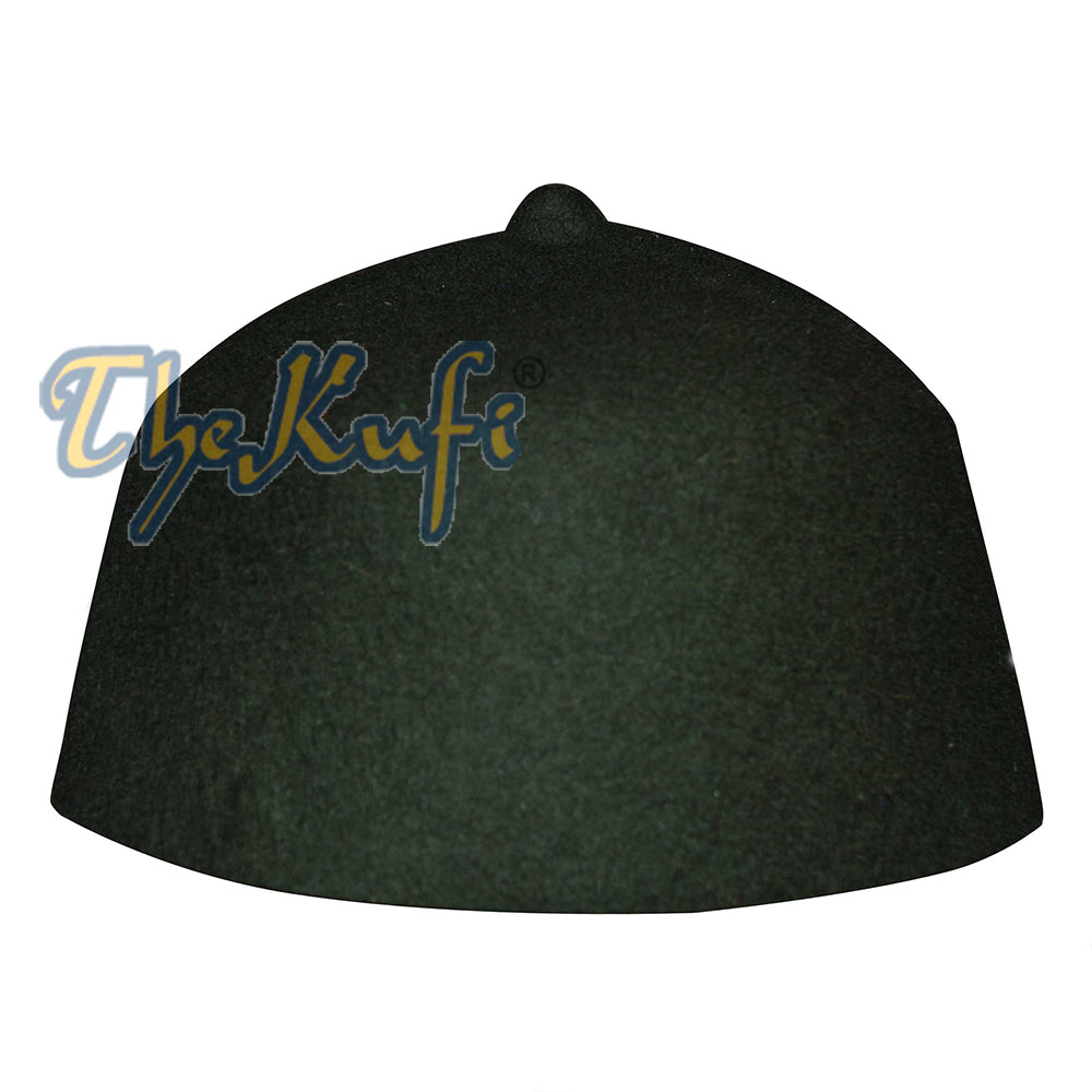 Dark Army Green Felt Wool Fez Hat With Tip