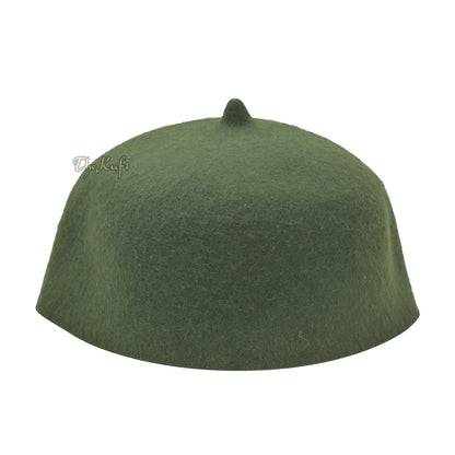 Topi Fez Wol Felt Hijau Tentara Gelap dengan Tip