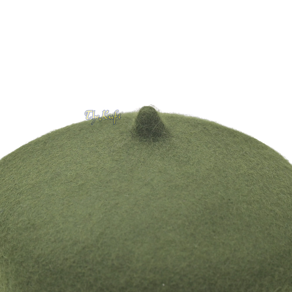 Topi Fez Wol Felt Hijau Tentara Gelap dengan Tip