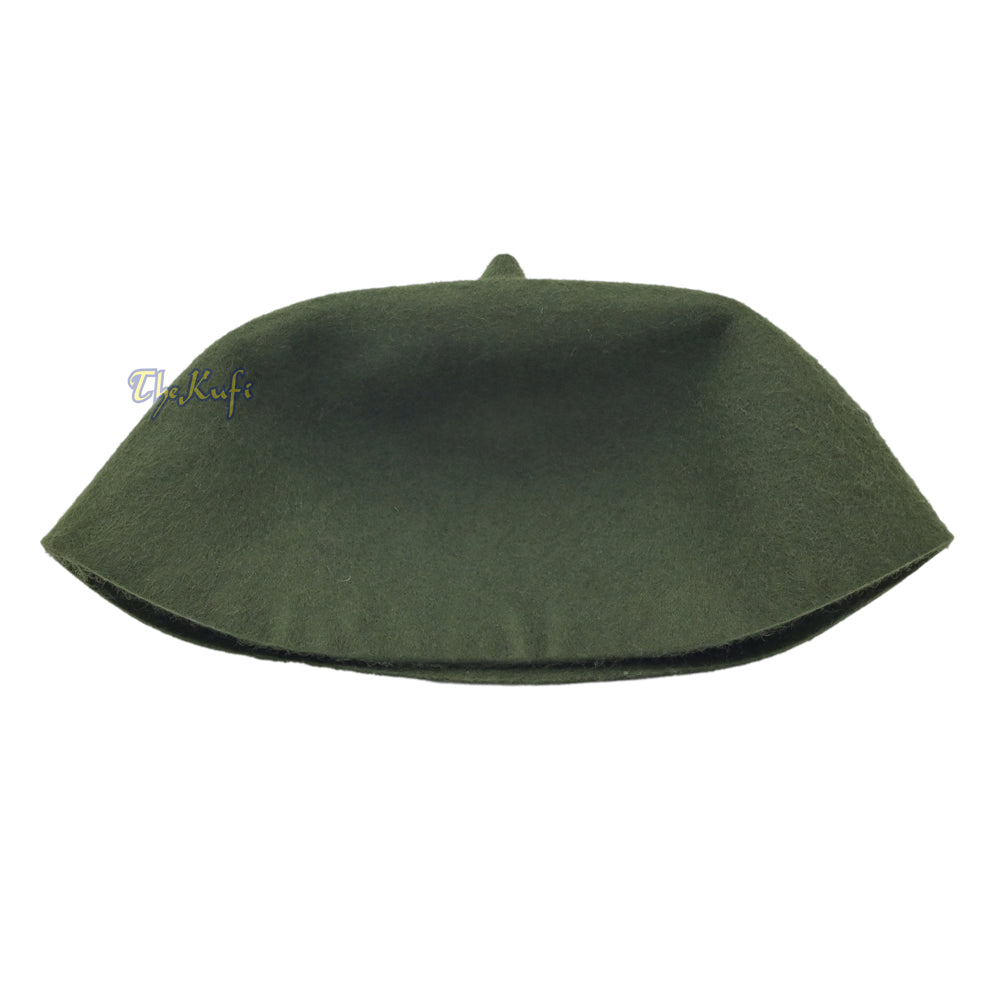 Topi Fez Wol Felt Hijau Tentara Gelap dengan Tip