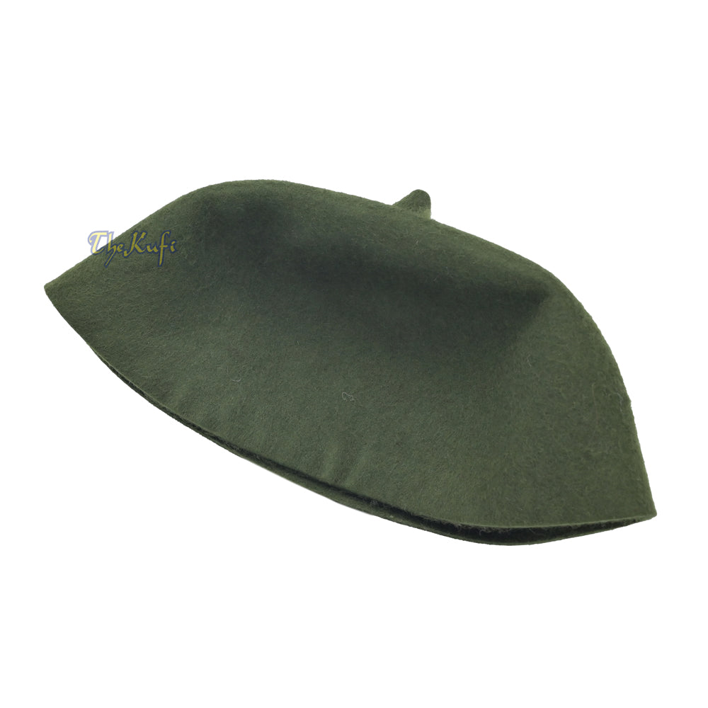 Topi Fez Wol Felt Hijau Tentara Gelap dengan Tip