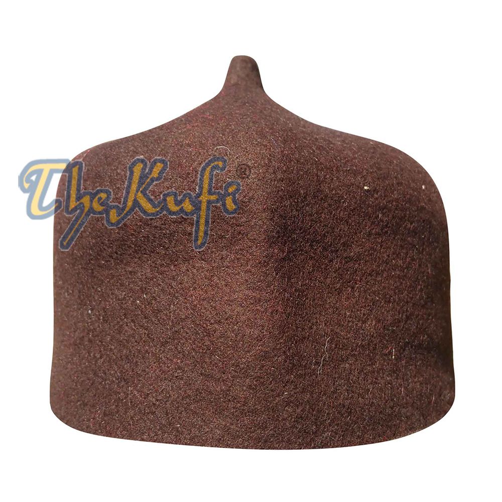 Dark Brown Felt Wool Fez Hat with Tip Kufi Prayer Cap