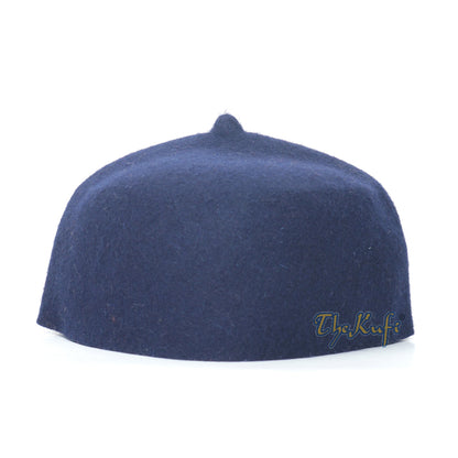 Dark Blue Felt Wool Fez Hat With Tip Kufi Prayer Cap