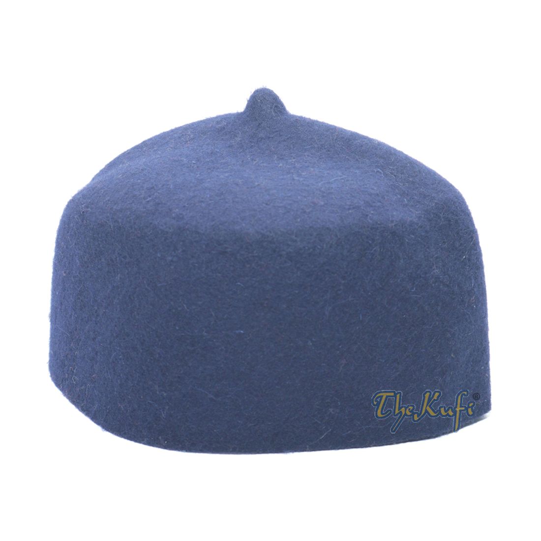 Dark Blue Felt Wool Fez Hat with Tip Kufi Prayer Cap