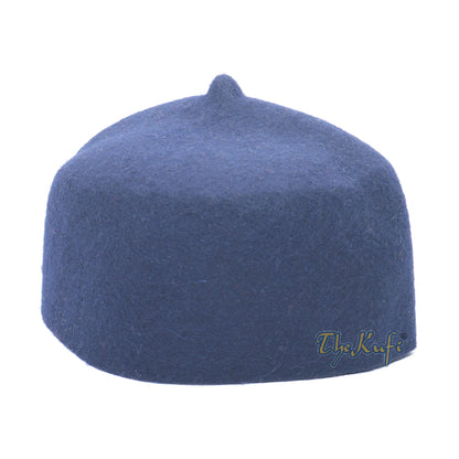 Dark Blue Felt Wool Fez Hat With Tip Kufi Prayer Cap