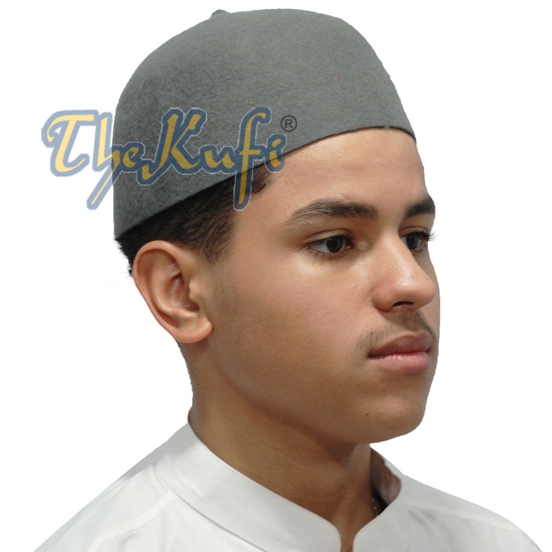 Topi Fez Wol Felt Abu-abu dengan Topi Doa Tip Kufi