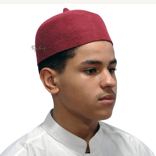 Maroon 100% Wool Felt Fez Muslim Kufi Hat With Tip