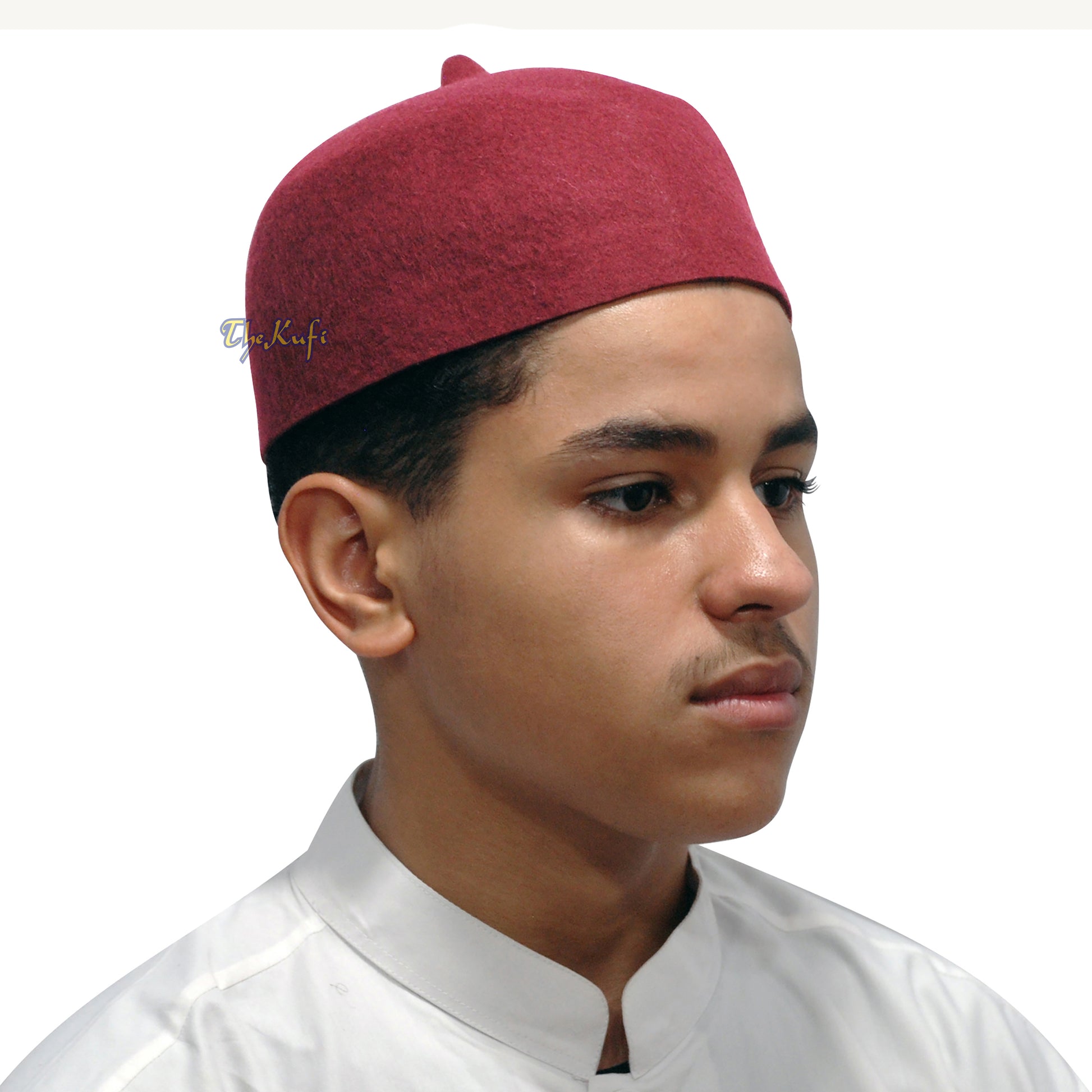 Maroon 100% Wool Felt Fez Muslim Kufi Hat with Tip