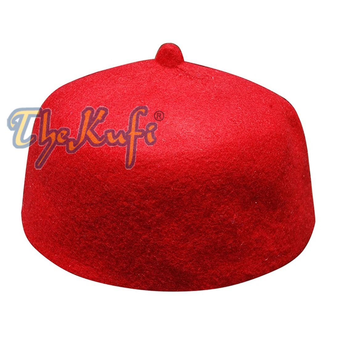 Red Felt Wool Fez Hat with Tip Kufi Prayer Cap