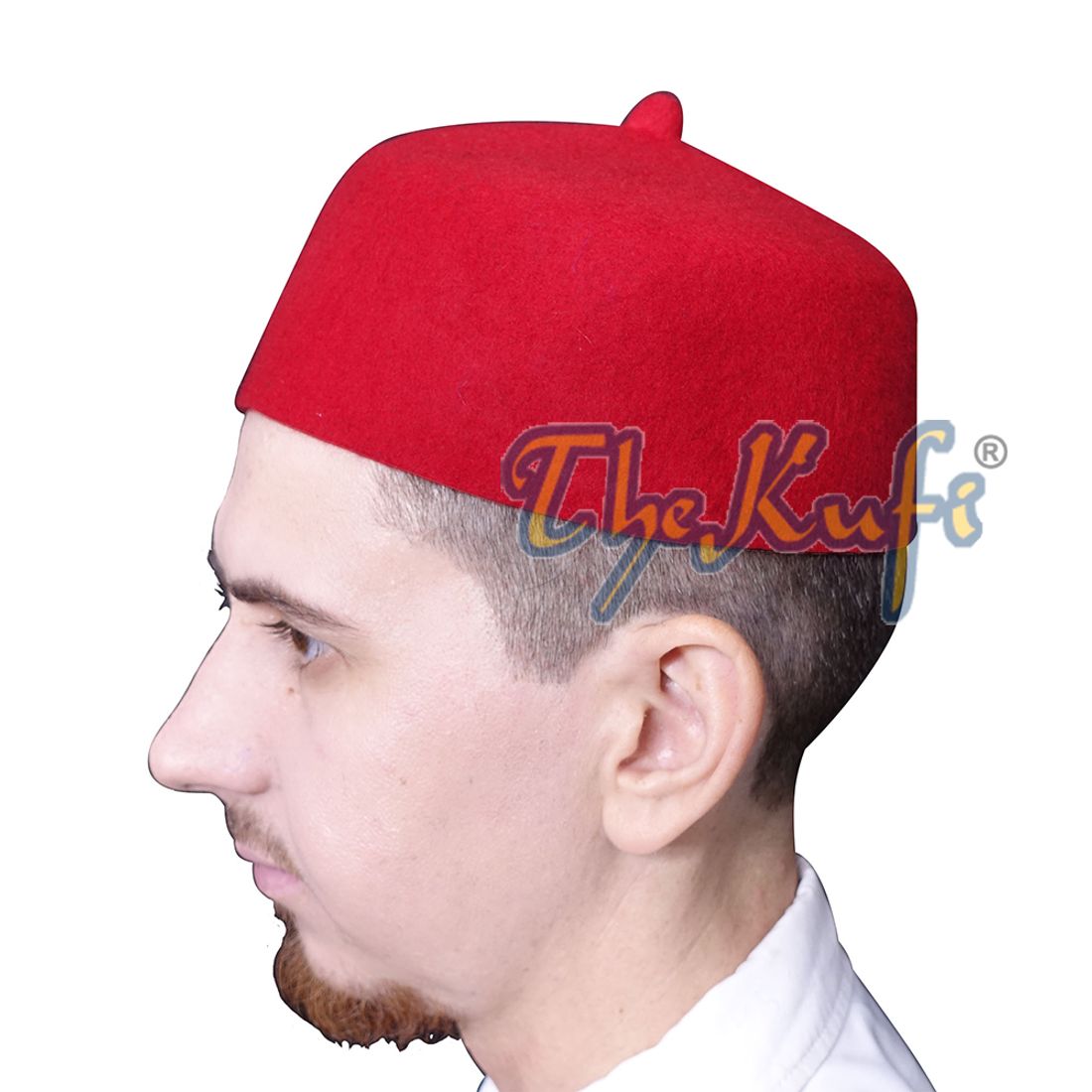 Topi Fez Wol Felt Merah dengan Topi Doa Tip Kufi
