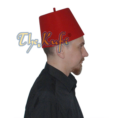 Tall Red Fez Tradition Felt Perforated Tarboosh With Stem