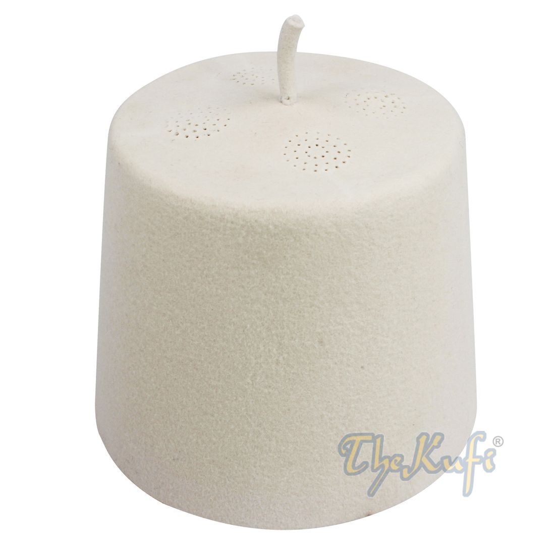 Tall White Fez Tradition Felt Perforated Tarboosh with Stem