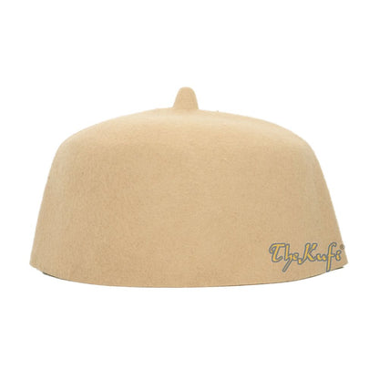 Tan Felt Wool Fez Hat with Tip Kufi Prayer Cap