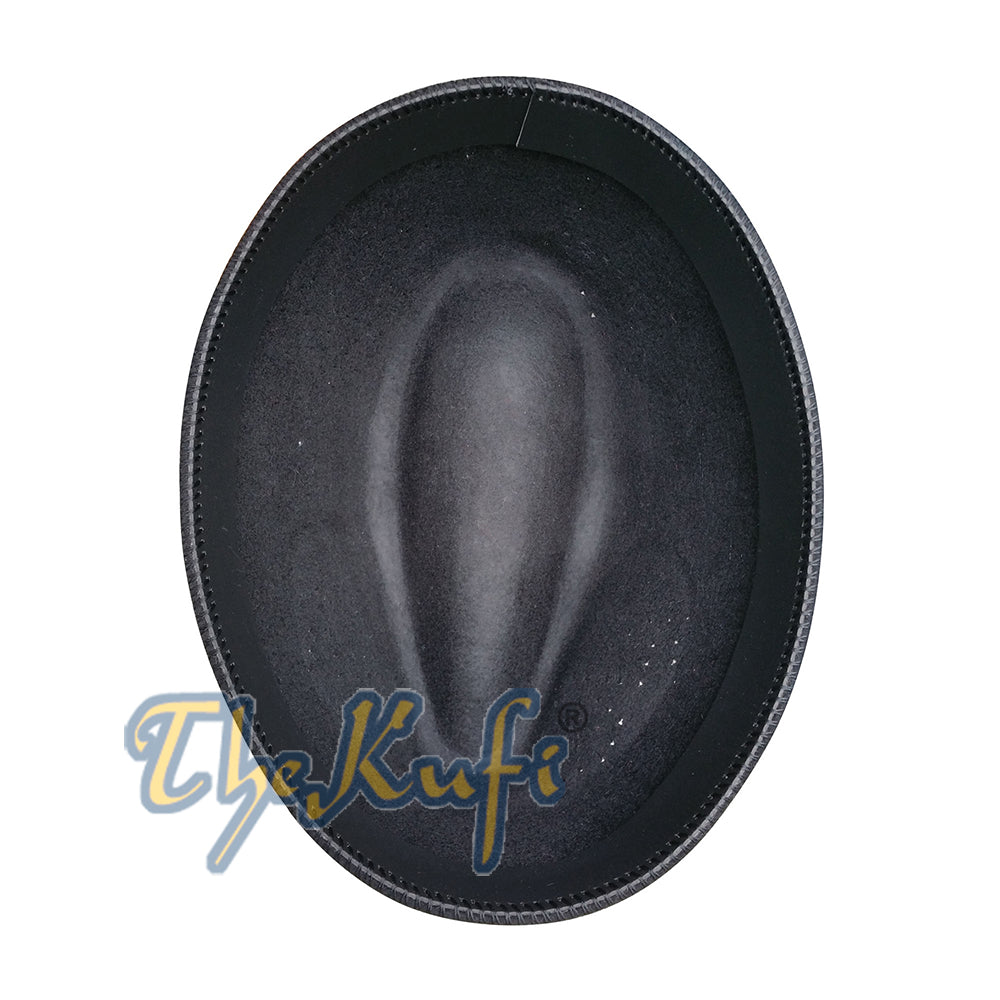 Topi Afrika Fez Hitam Wol Kaku Merasa Kufi Oval Cekung
